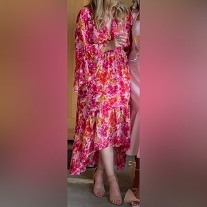 MISA Floral Pink and Orange Dress